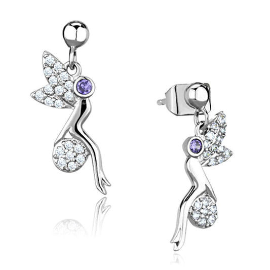 3W670 - Rhodium Brass Earrings with AAA Grade CZ  in Amethyst-0