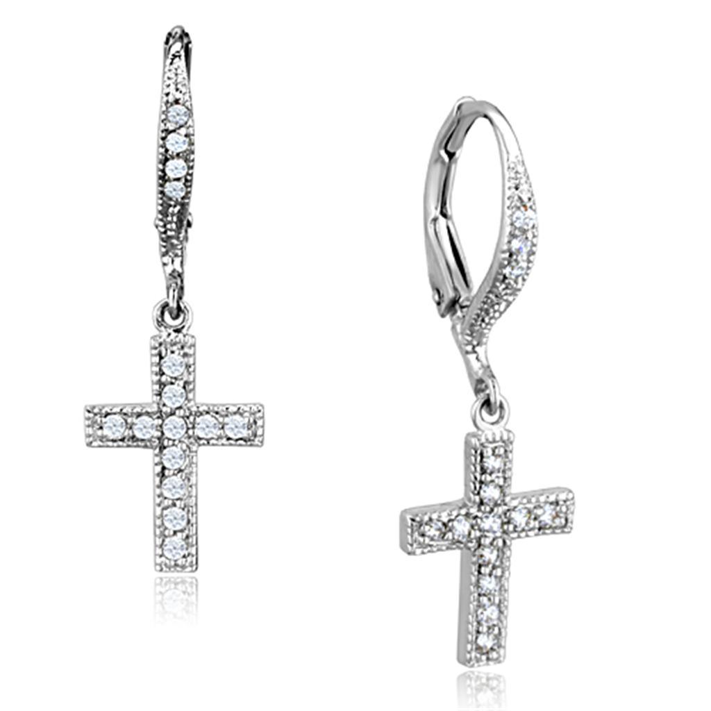 3W688 - Rhodium Brass Earrings with AAA Grade CZ  in Clear-0