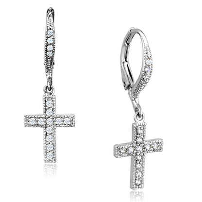 3W688 - Rhodium Brass Earrings with AAA Grade CZ  in Clear-0