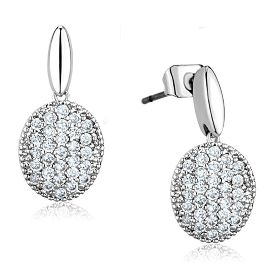 3W690 - Rhodium Brass Earrings with AAA Grade CZ  in Clear-0