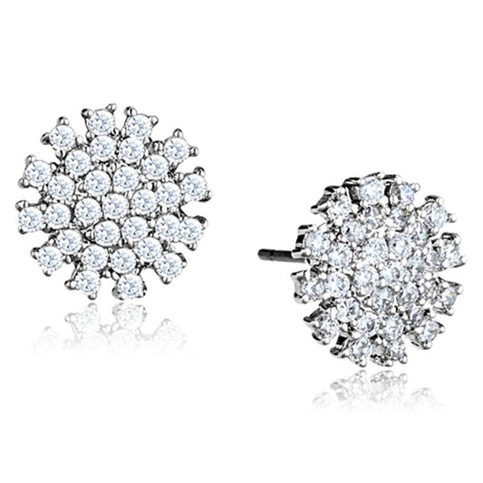 3W694 - Rhodium Brass Earrings with AAA Grade CZ  in Clear-0