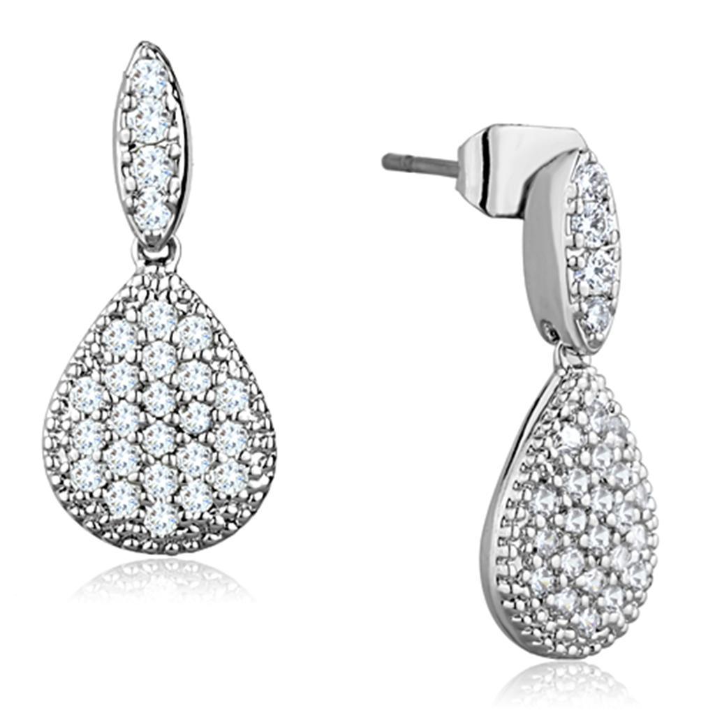 3W696 - Rhodium Brass Earrings with AAA Grade CZ  in Clear-0