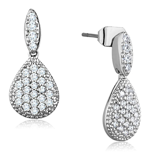 3W696 - Rhodium Brass Earrings with AAA Grade CZ  in Clear-0