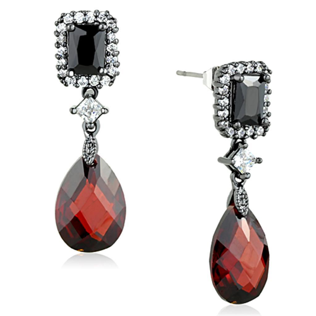 3W704 - Ruthenium Brass Earrings with AAA Grade CZ  in Garnet-0