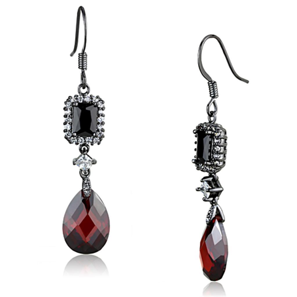 3W706 - Ruthenium Brass Earrings with AAA Grade CZ  in Garnet-0