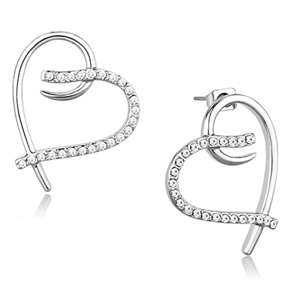 3W708 - Rhodium Brass Earrings with AAA Grade CZ  in Clear-0