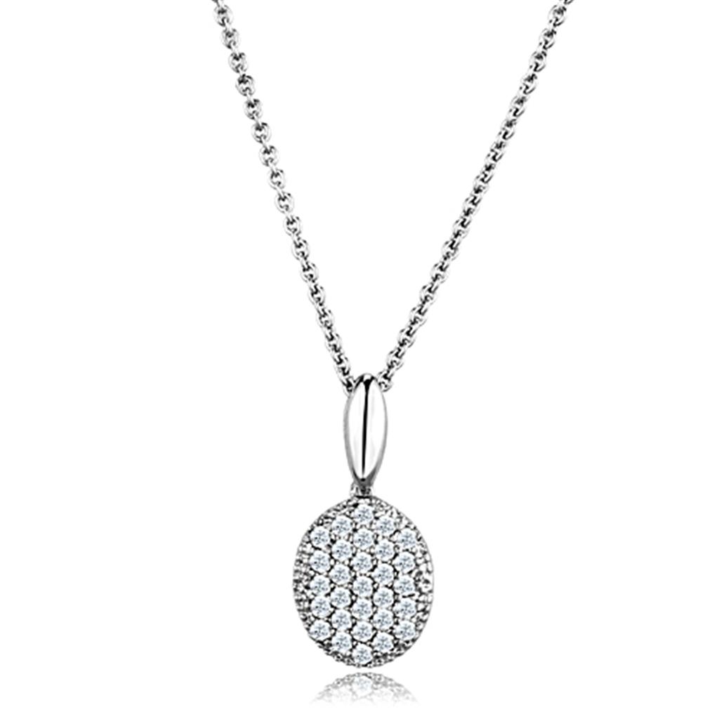 3W716 - Rhodium Brass Chain Pendant with AAA Grade CZ  in Clear-0