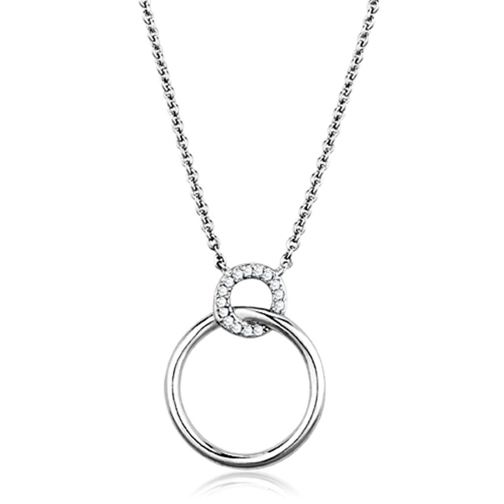 3W717 - Rhodium Brass Necklace with AAA Grade CZ  in Clear-0