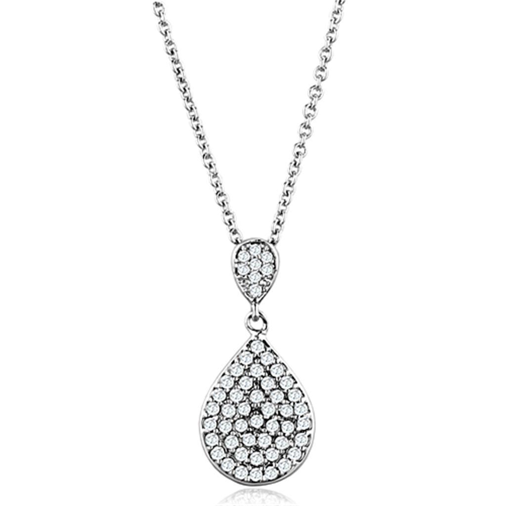 3W720 - Rhodium Brass Necklace with AAA Grade CZ  in Clear-0