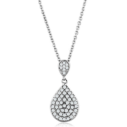 3W720 - Rhodium Brass Necklace with AAA Grade CZ  in Clear-0