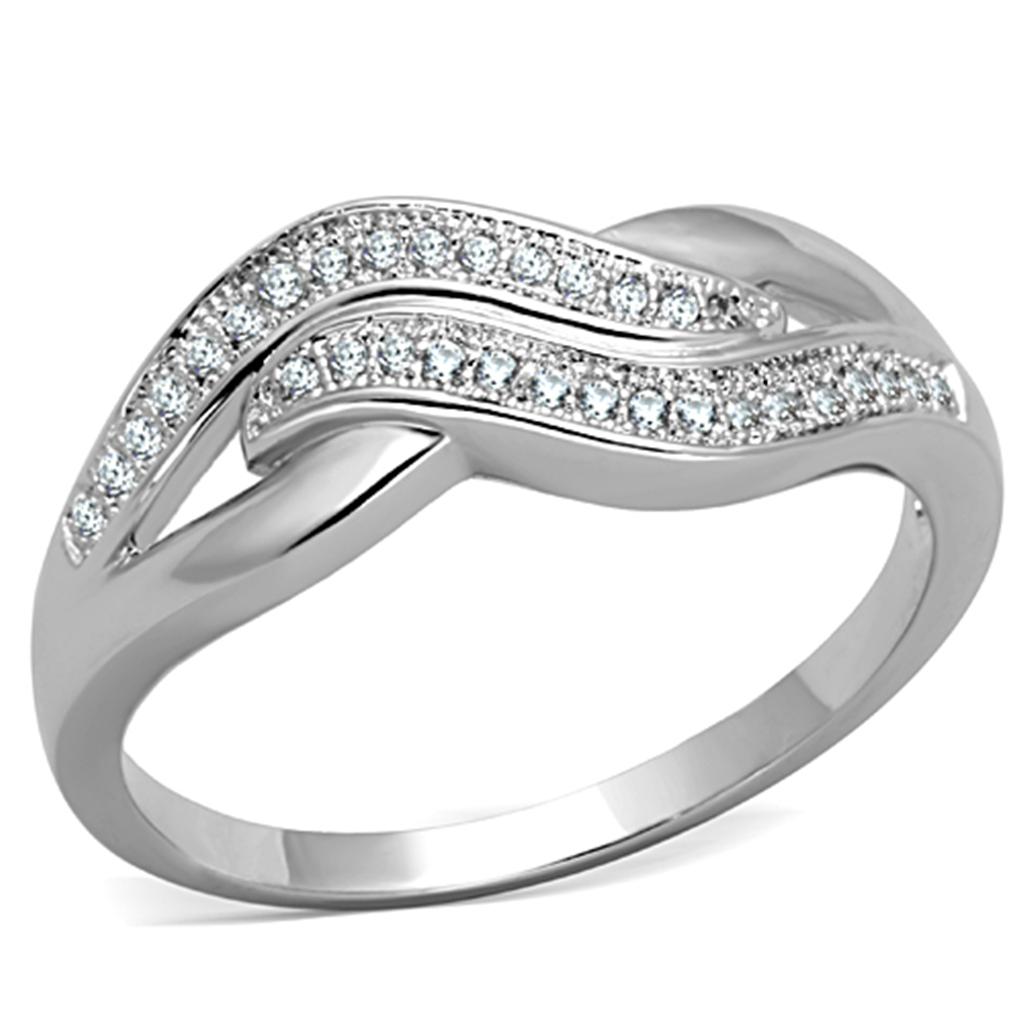 3W724 - Rhodium Brass Ring with AAA Grade CZ  in Clear-0
