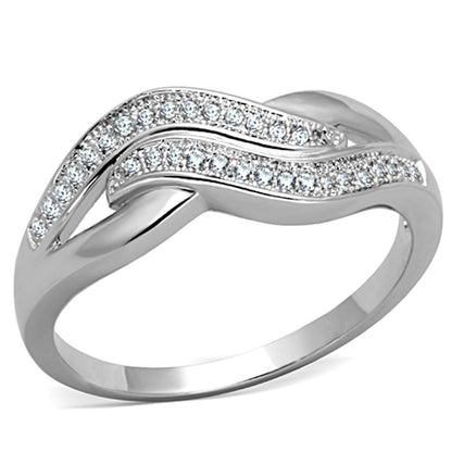 3W724 - Rhodium Brass Ring with AAA Grade CZ  in Clear-0
