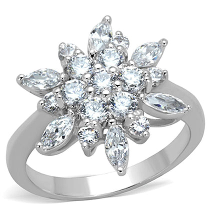 3W725 - Rhodium Brass Ring with AAA Grade CZ  in Clear-0