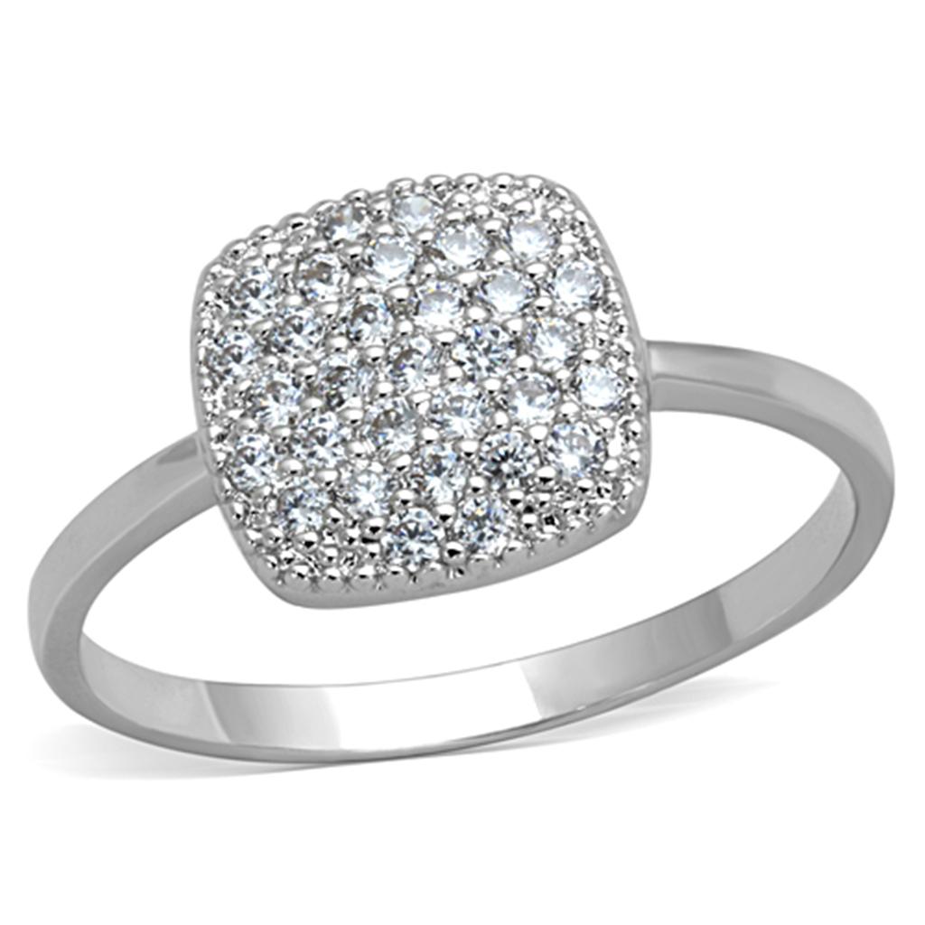 3W728 - Rhodium Brass Ring with AAA Grade CZ  in Clear-0