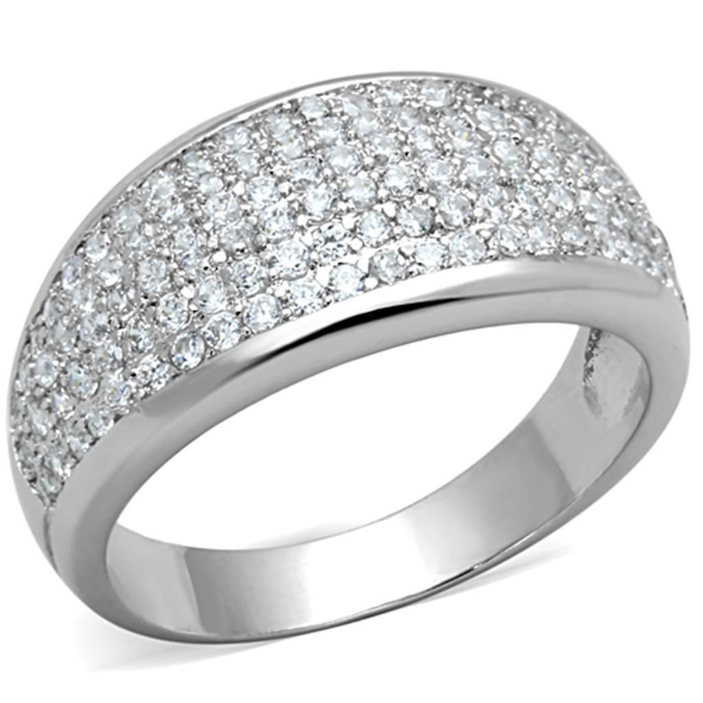3W730 - Rhodium Brass Ring with AAA Grade CZ  in Clear-0
