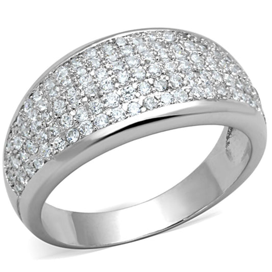3W730 - Rhodium Brass Ring with AAA Grade CZ  in Clear-0