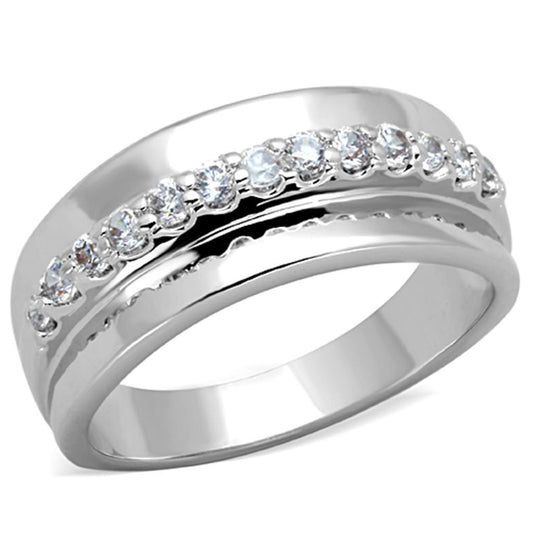 3W748 - Rhodium Brass Ring with AAA Grade CZ  in Clear-0