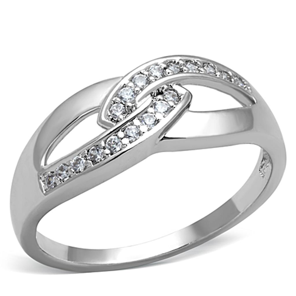 3W763 - Rhodium Brass Ring with AAA Grade CZ  in Clear-0