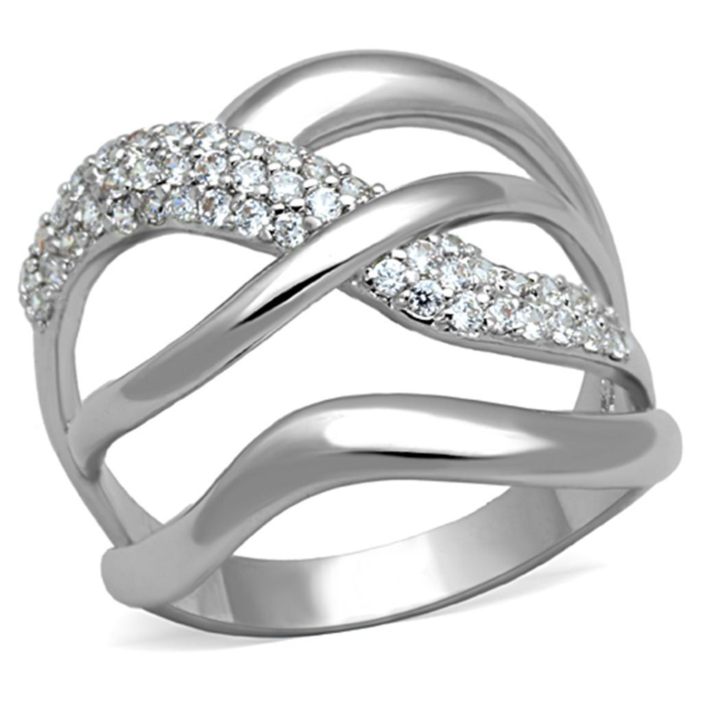 3W766 - Rhodium Brass Ring with AAA Grade CZ  in Clear-0