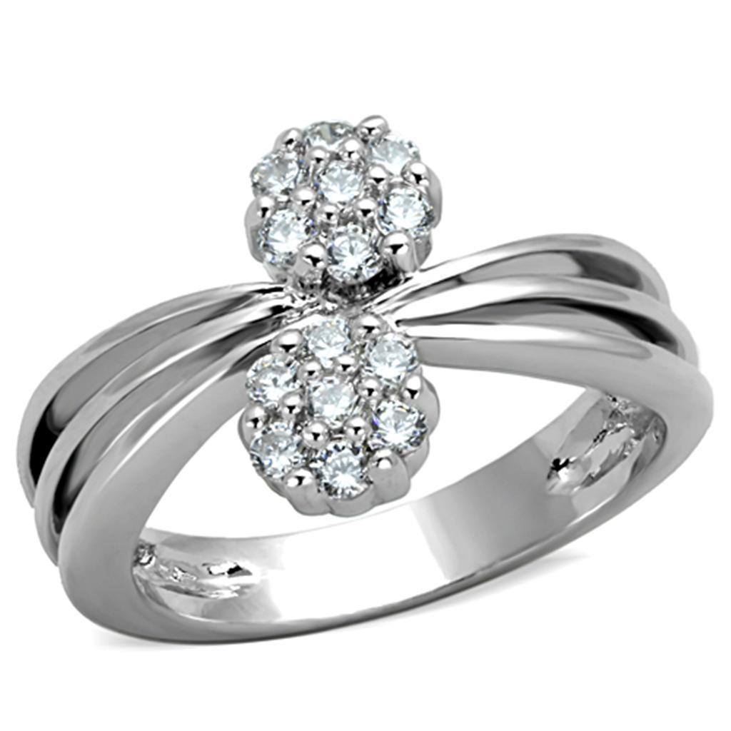 3W767 - Rhodium Brass Ring with AAA Grade CZ  in Clear-0