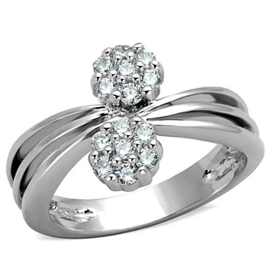 3W767 - Rhodium Brass Ring with AAA Grade CZ  in Clear-0