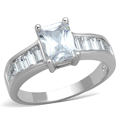 3W769 - Rhodium Brass Ring with AAA Grade CZ  in Clear-0