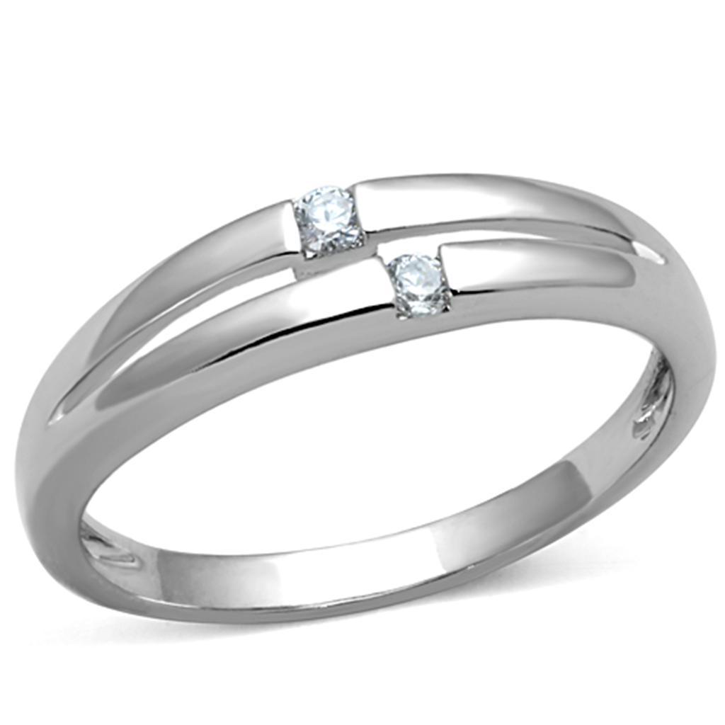 3W779 - Rhodium Brass Ring with AAA Grade CZ  in Clear-0