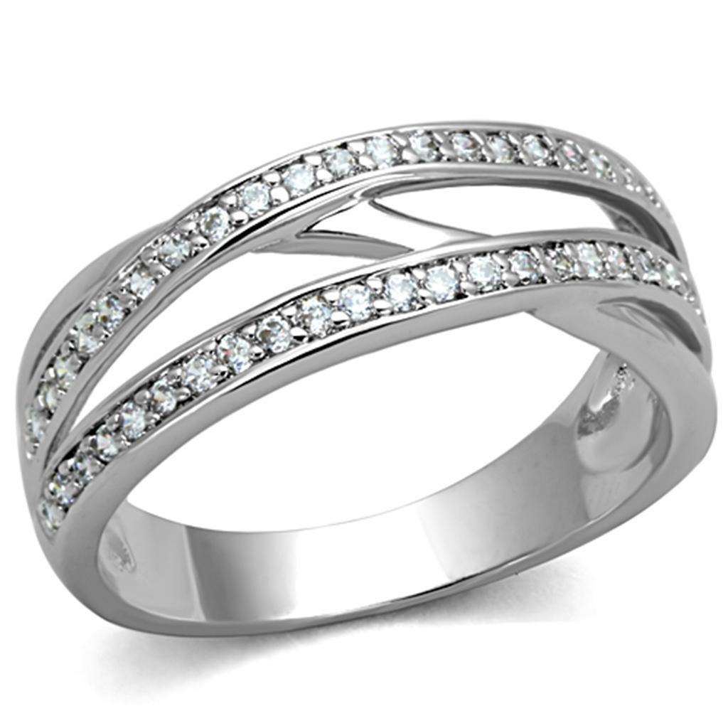 3W782 - Rhodium Brass Ring with AAA Grade CZ  in Clear-0