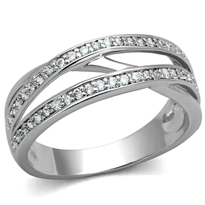 3W782 - Rhodium Brass Ring with AAA Grade CZ  in Clear-0