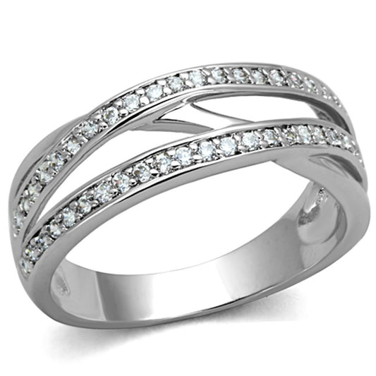 3W782 - Rhodium Brass Ring with AAA Grade CZ  in Clear-0