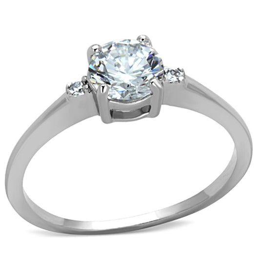3W786 - Rhodium Brass Ring with AAA Grade CZ  in Clear-0