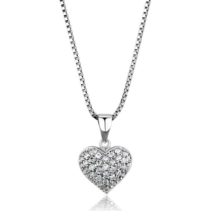 3W793 - Rhodium Brass Chain Pendant with AAA Grade CZ  in Clear-0