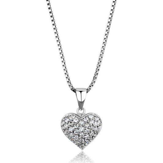 3W793 - Rhodium Brass Chain Pendant with AAA Grade CZ  in Clear-0