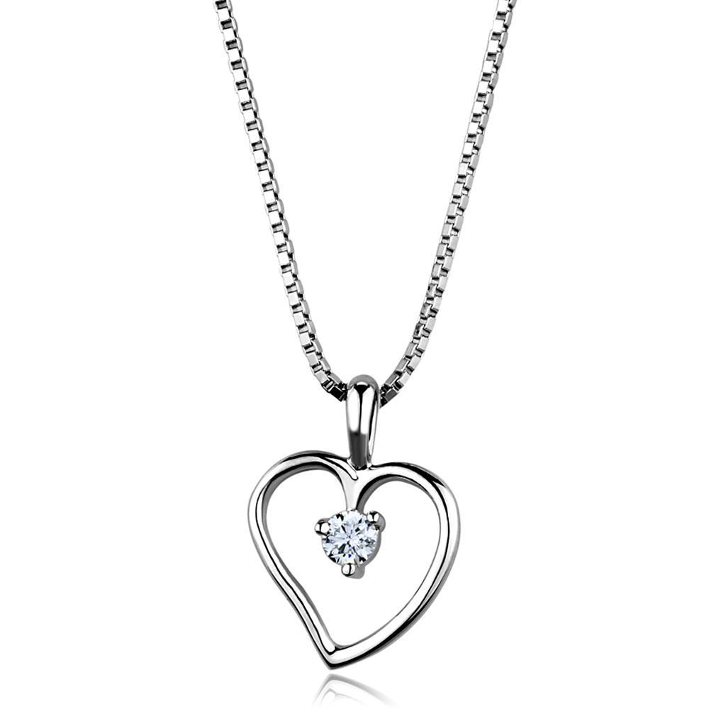 3W797 - Rhodium Brass Chain Pendant with AAA Grade CZ  in Clear-0
