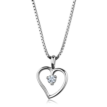 3W797 - Rhodium Brass Chain Pendant with AAA Grade CZ  in Clear-0