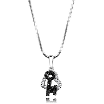 3W799 - Rhodium + Ruthenium Brass Chain Pendant with AAA Grade CZ  in Black Diamond-0
