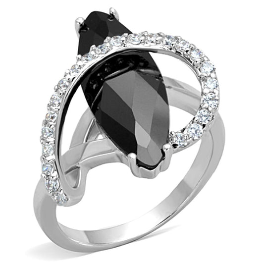 3W800 - Rhodium Brass Ring with AAA Grade CZ  in Jet-0