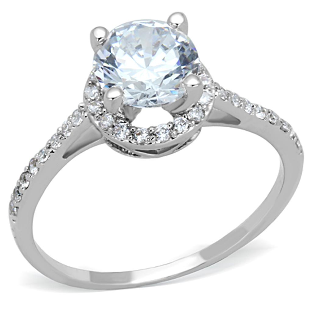 3W801 - Rhodium Brass Ring with AAA Grade CZ  in Clear-0