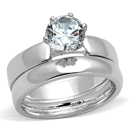 3W805 - Rhodium Brass Ring with AAA Grade CZ  in Clear-0