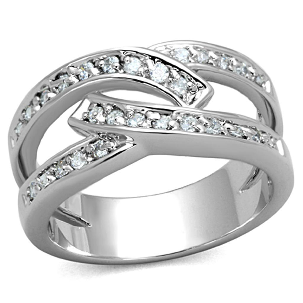 3W806 - Rhodium Brass Ring with AAA Grade CZ  in Clear-0