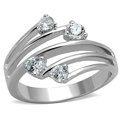 3W813 - Rhodium Brass Ring with AAA Grade CZ  in Clear-0