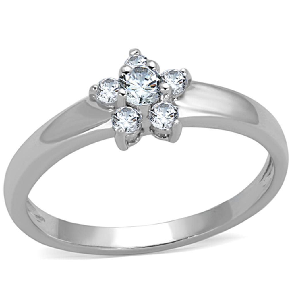 3W814 - Rhodium Brass Ring with AAA Grade CZ  in Clear-0