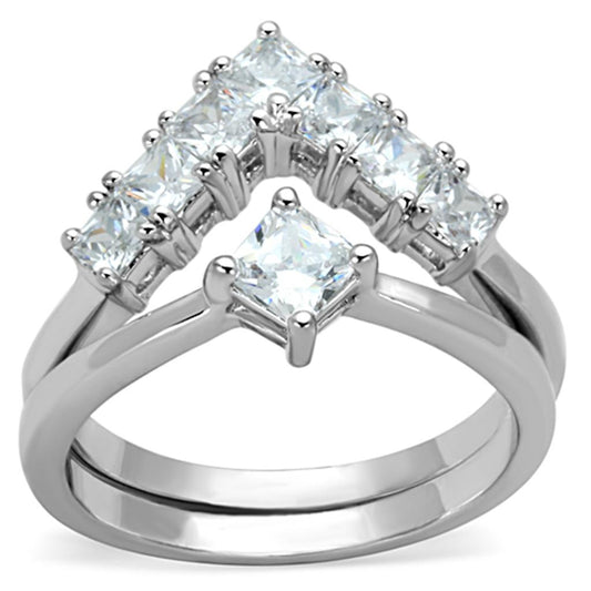 3W815 - Rhodium Brass Ring with AAA Grade CZ  in Clear-0