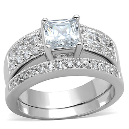 3W817 - Rhodium Brass Ring with AAA Grade CZ  in Clear-0