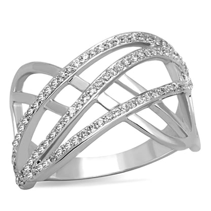 3W823 - Rhodium Brass Ring with AAA Grade CZ  in Clear-0