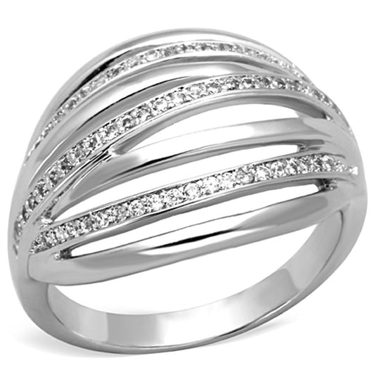 3W828 - Rhodium Brass Ring with AAA Grade CZ  in Clear-0