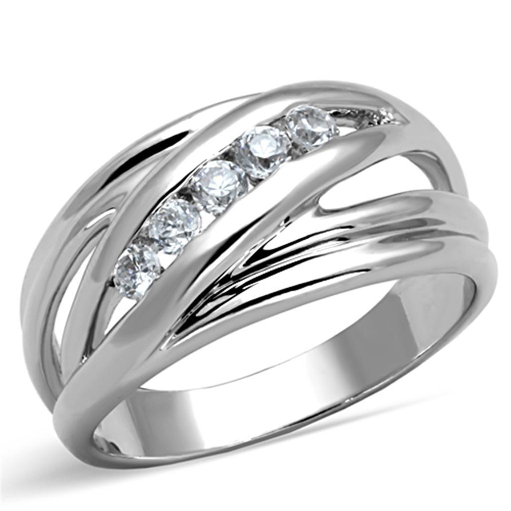 3W830 - Rhodium Brass Ring with AAA Grade CZ  in Clear-0
