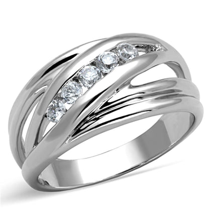 3W830 - Rhodium Brass Ring with AAA Grade CZ  in Clear-0