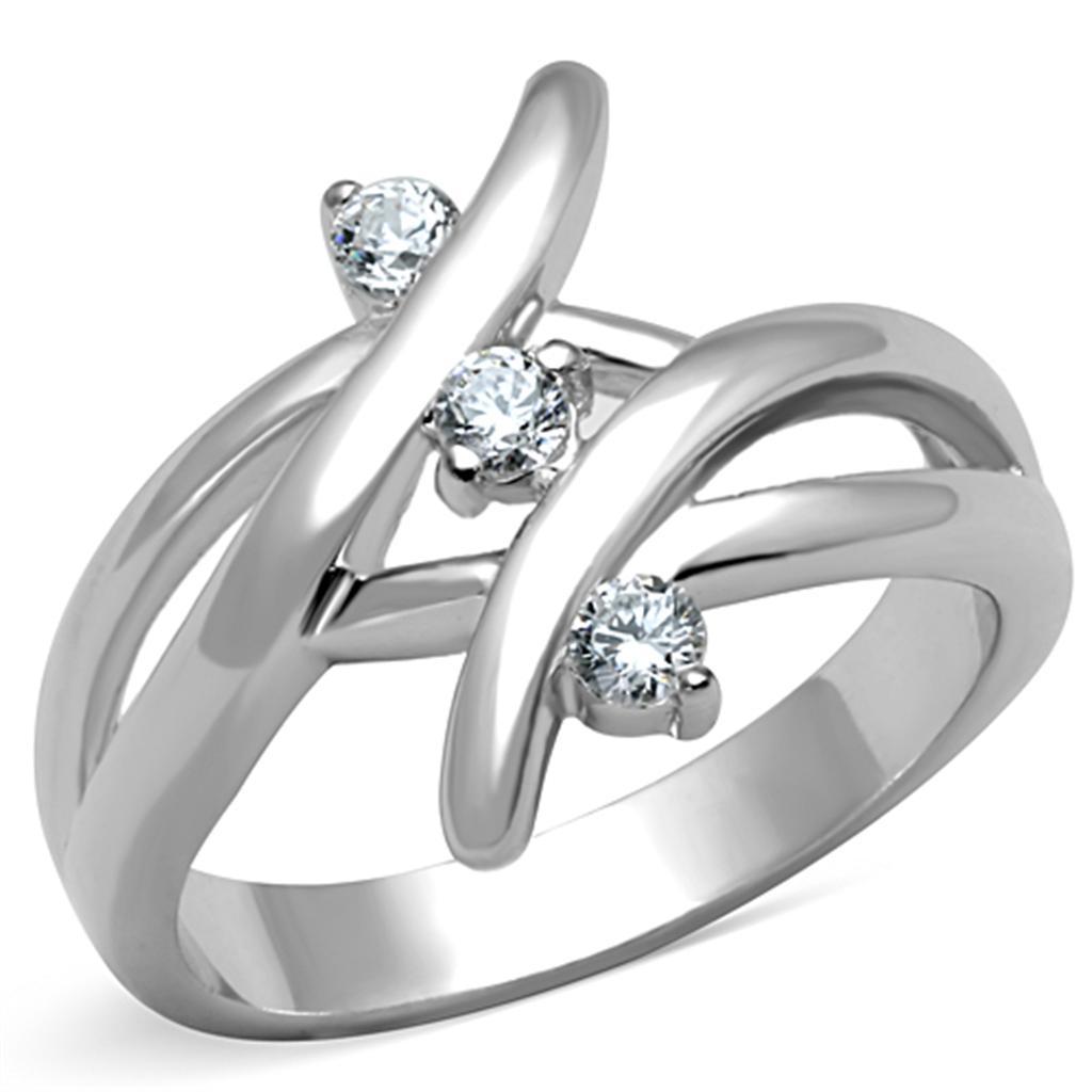 3W833 - Rhodium Brass Ring with AAA Grade CZ  in Clear-0