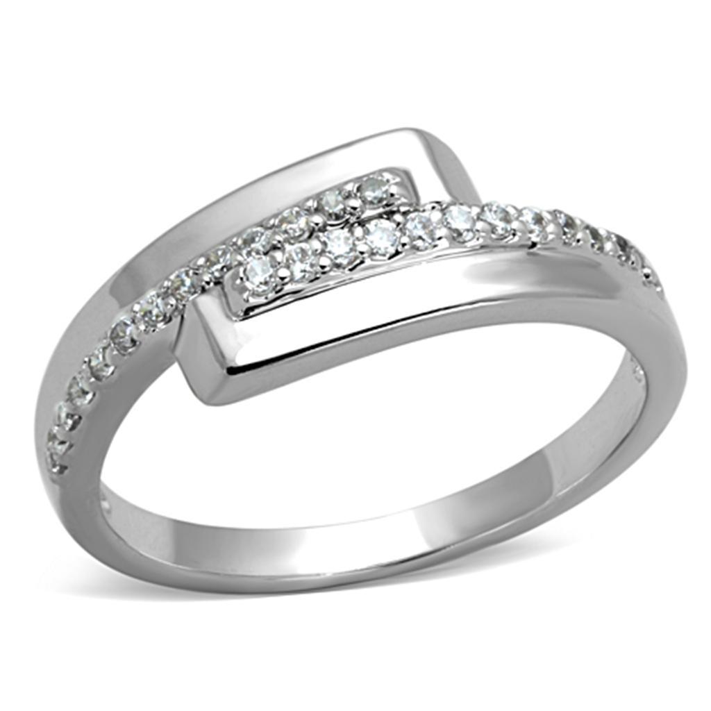 3W835 - Rhodium Brass Ring with AAA Grade CZ  in Clear-0